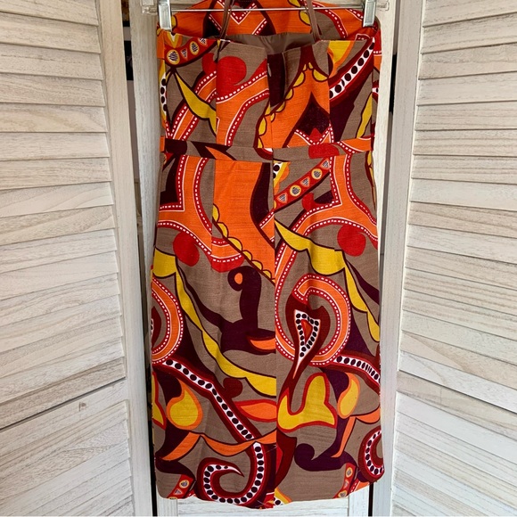 Merona Retro Geometric Multicolor Beige Red Orange Strapless Mini Dress - Picture 3 of 10